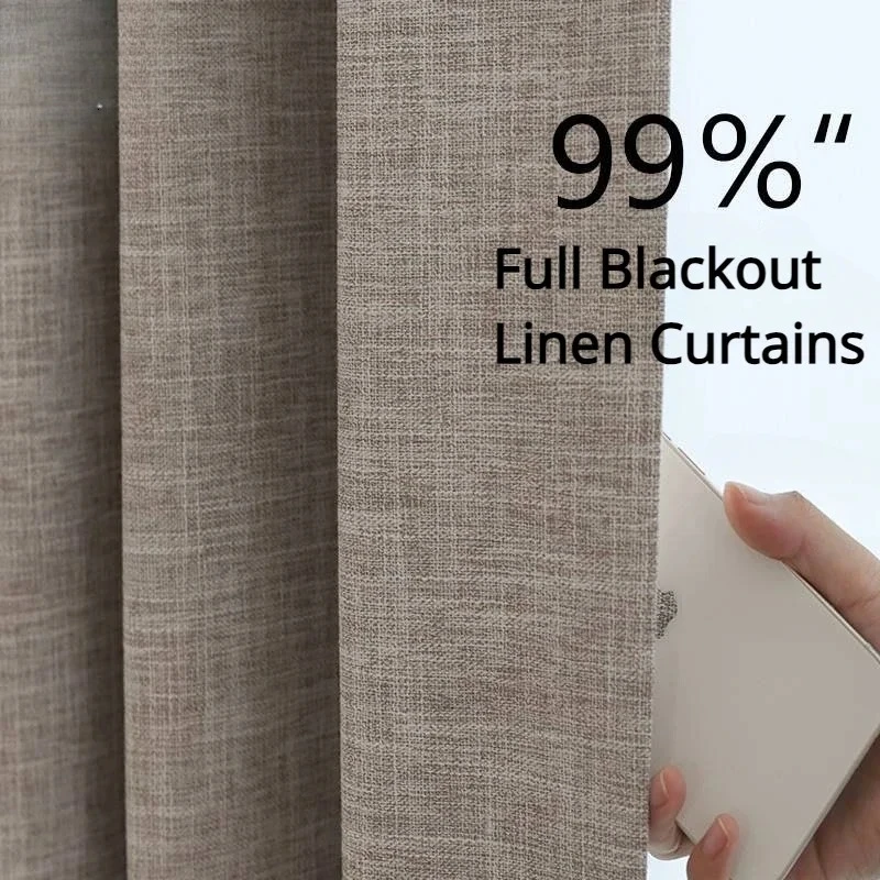 

Modern Simple Solid Color Full Blackout Bedroom Linen Curtains for Living Room Japanese Protection Window Luxury Decor Thicken