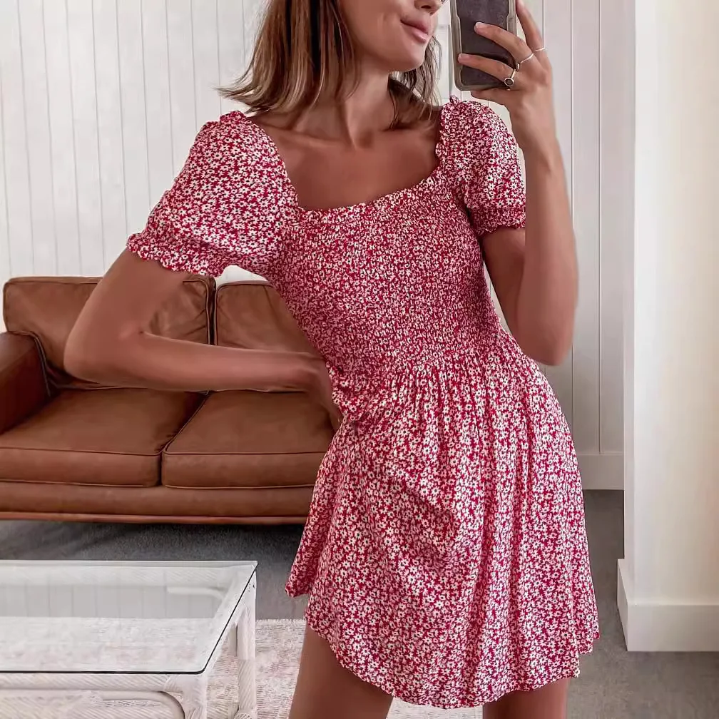 

2025 Spring/Summer New Floral Small Fresh Sweet Embracing Chest Wrapping Short Dress 1391