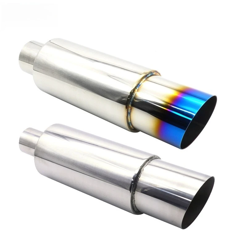 

Car modified exhaust pipe stainless steel tail drum round drum straight row universal including tail throat blue plated baked