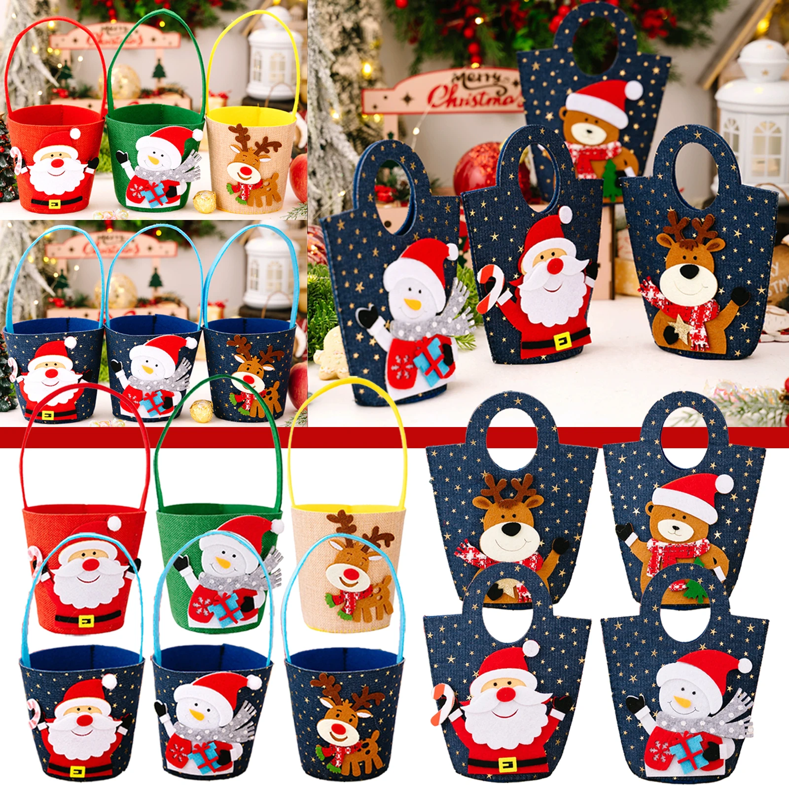 

3/4PCS Christmas Bags Handbag Reusable Candy Bag Santa Claus Elk Cloth Bag Festive Christmas Gift Bags for Holiday Party navidad