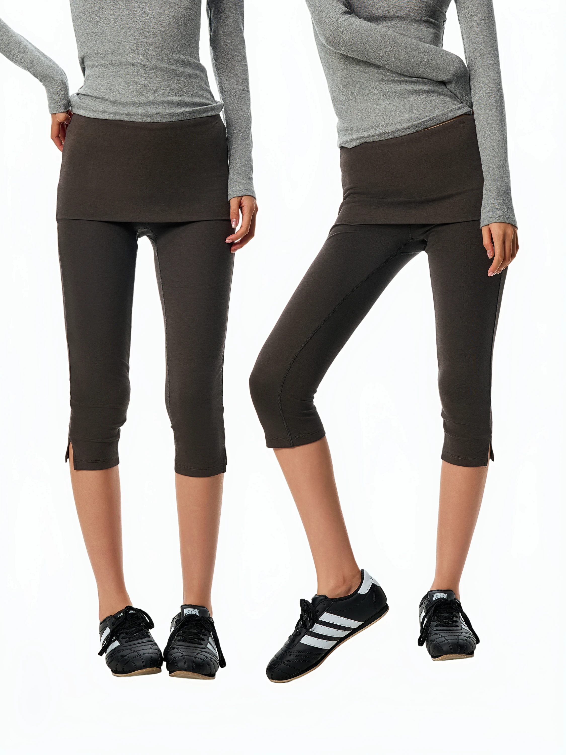 American Style Carbon Grey Elastic Slim Fit Casual Pants Women's Autumn Fashionable Leggings Open Slit Seven-Foot Length
