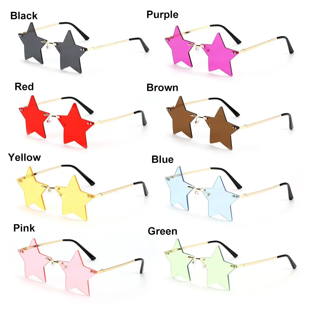 Rimless Star Shape Sunglasses Trendy Sun Glasses for Women Men Party Glasses Funny Pentagram Eyewear Christmas Decor Eyeglasses