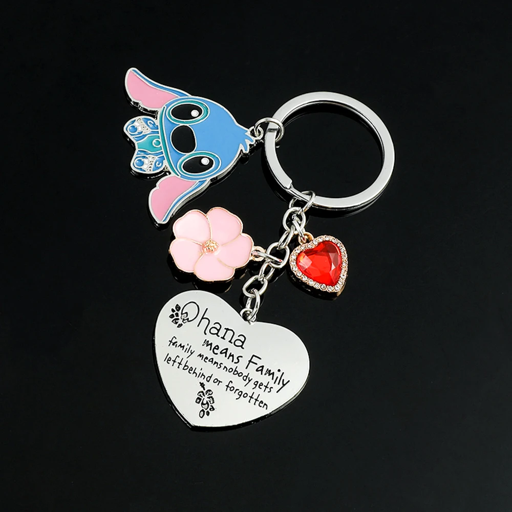 Kawaii Stitch Heart Shape Crystal Pendant Keychain Cartoon Anime Lilo & Stitch Keyring Fashion Women Backpack Ornament Toy Gift