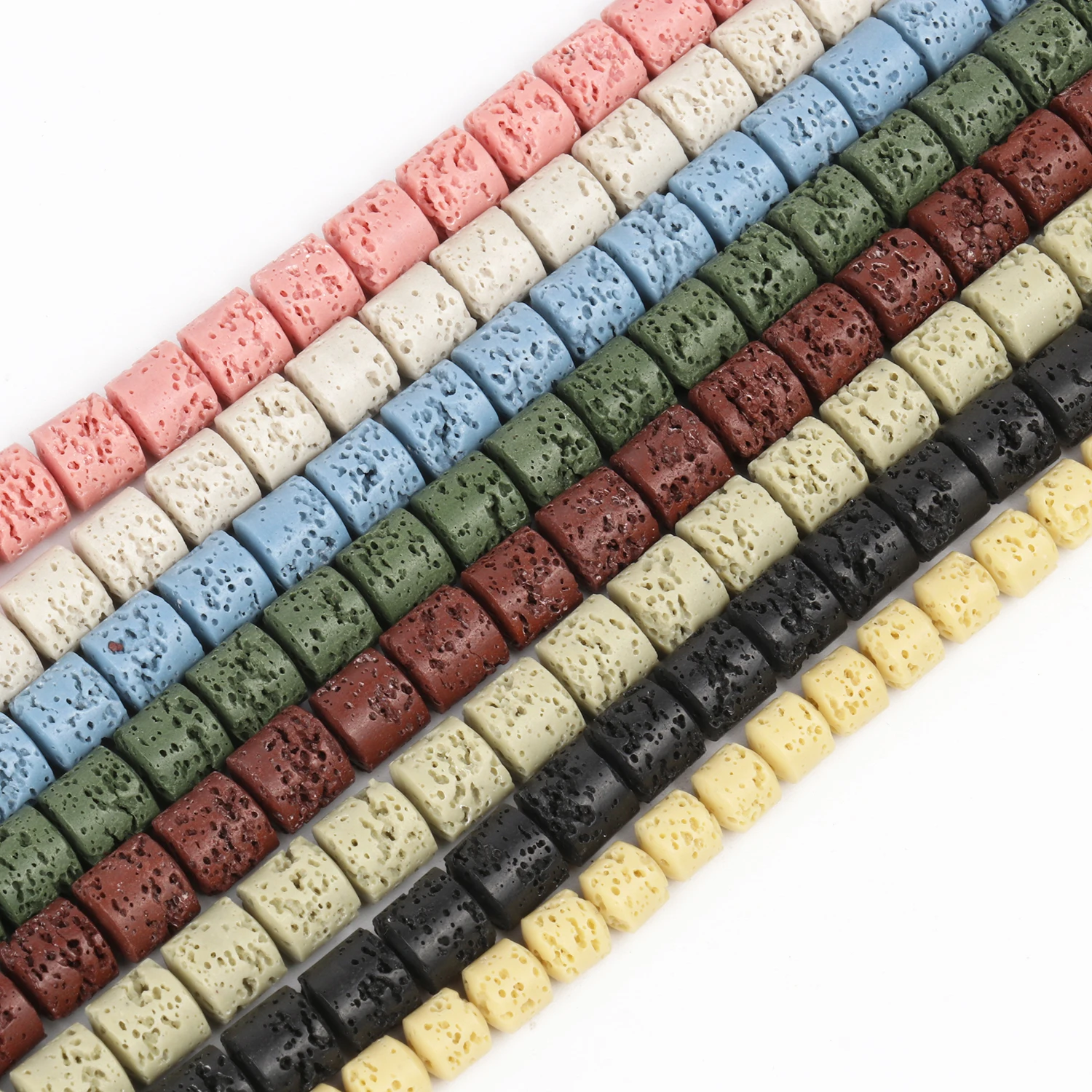 6/8mm kształt beczki kamień naturalny lawa wulkaniczna koralik wielokolorowy cylinder luźne koraliki do tworzenia biżuterii DIY akcesoria do bransoletek — zdjęcie 6