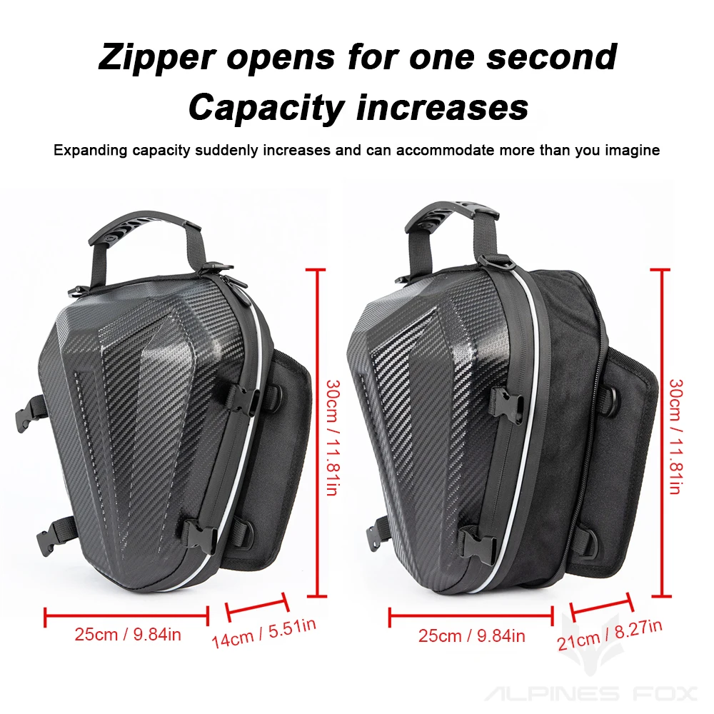 Hard Shell Motorcycle Tail Bag Waterproof Motor Rear Seat Bag Expandable Motorbike Scooter Backseat Pack Rider Crossbody Bag