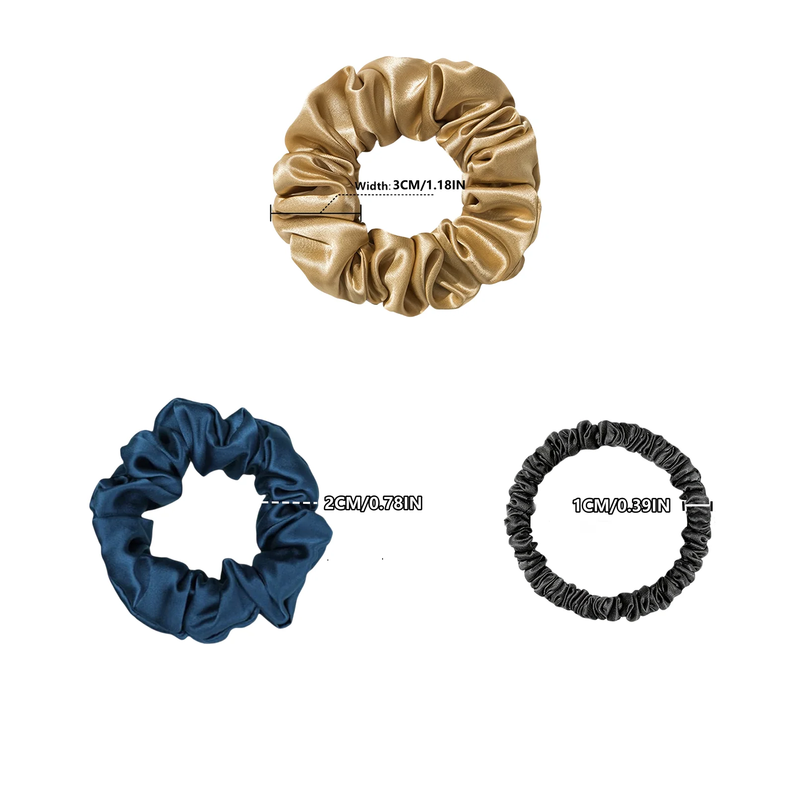 مجموعة 3 قطع من ربطات الشعر المصنوعة من الحرير الخالص بنسبة 100%، وسمك 22 أمي، وأربطة شعر عالية الجودة، بما في ذلك ثلاثة عرضات من 1 سم/2 سم/3 سم. #4