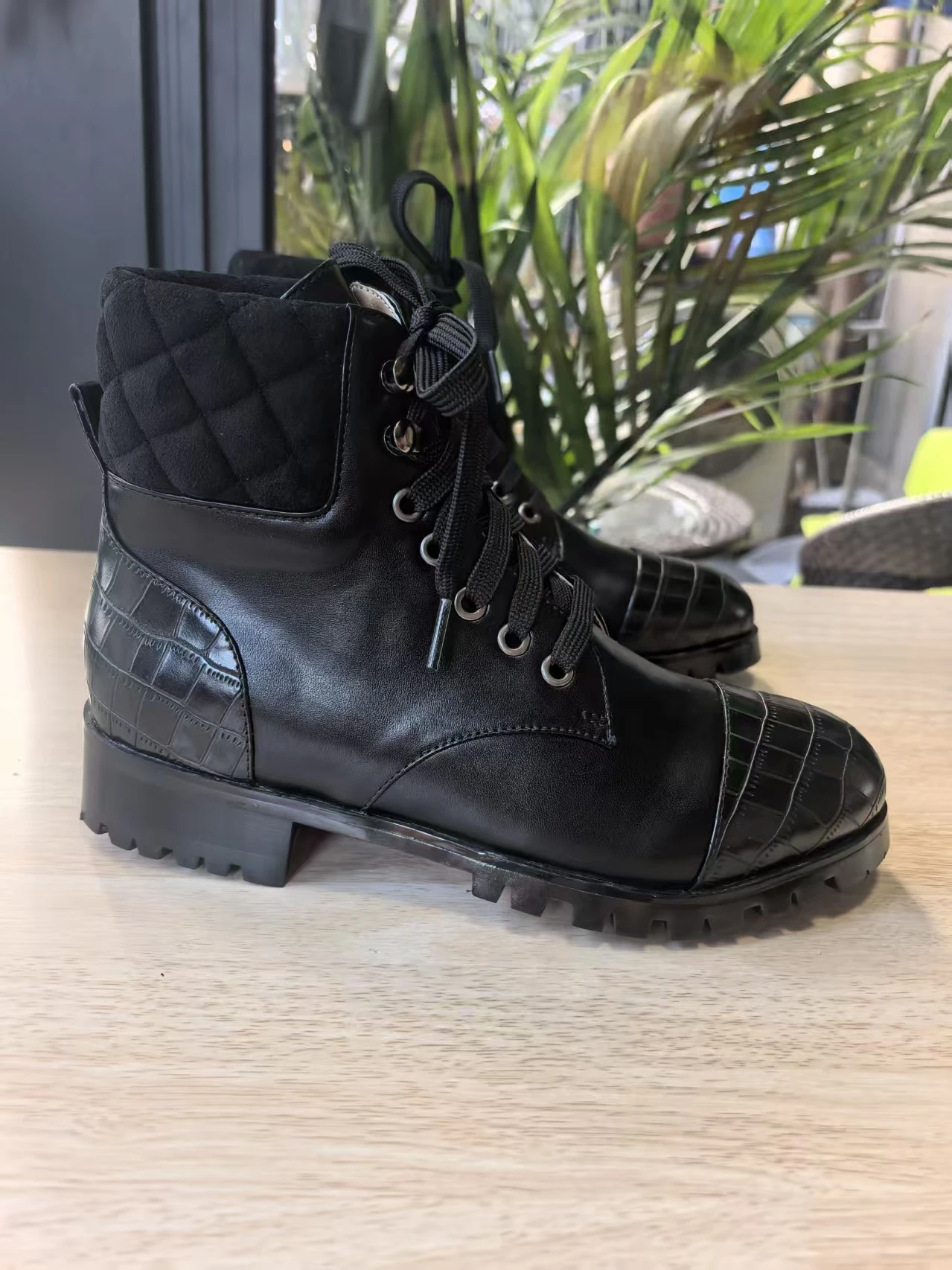 Women's Black Leather Stitching Round Toe Chunky High Heel Strap Design Simple Classic Design Ladies Office Street Ankle Boots