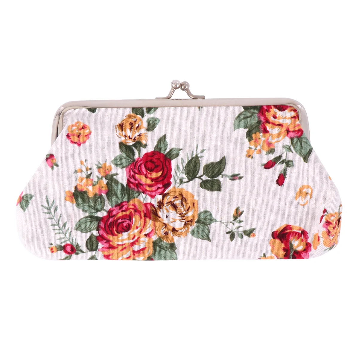 Wallet Pencil Case Coin Purse Rose Pattern Clasp Floral Closure Retro Embroidered