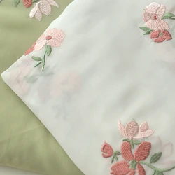 135x50cm Beige White Moxa Green Pink Flower Embroidered Single Bead Chiffon Fabric Han Clothes with Qu Xi Robe Scarf