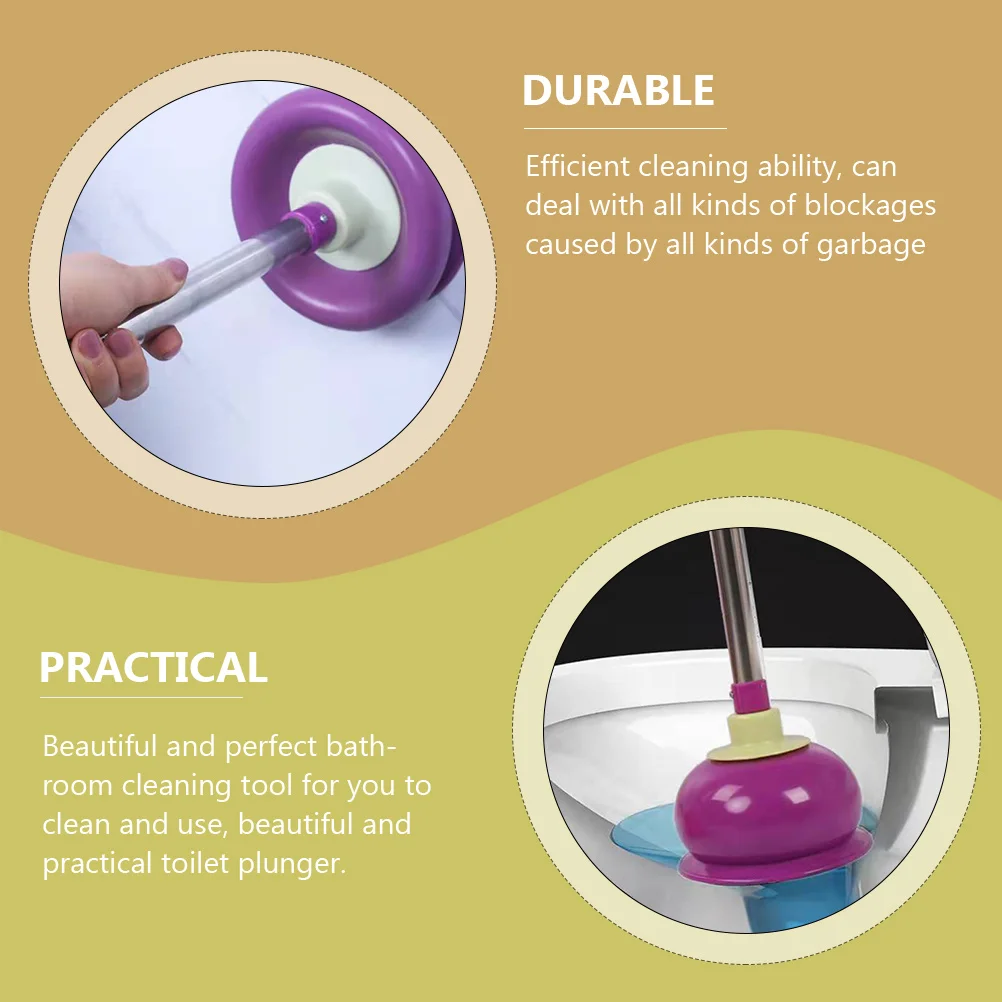

1pcs Long Handle Toilet Plunger Stainless Steel Handle Rubber Drainage Tool Powerful Suction Unclog Clogging Remover Bathroom