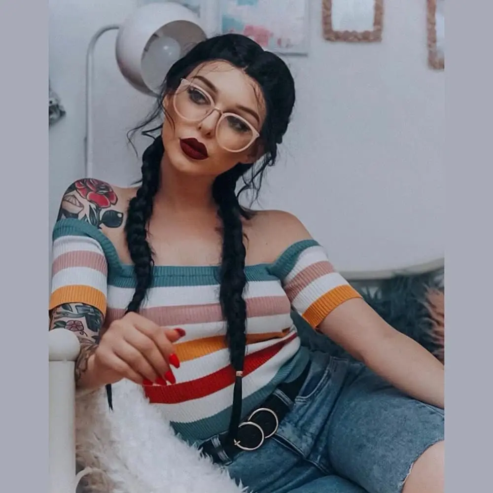 

Sylvia Sylvia Wigs 1B Black Double Braid Middle Part Synthetic Lace Front Wigs For Women Heat Resistant Fiber Hair 24''