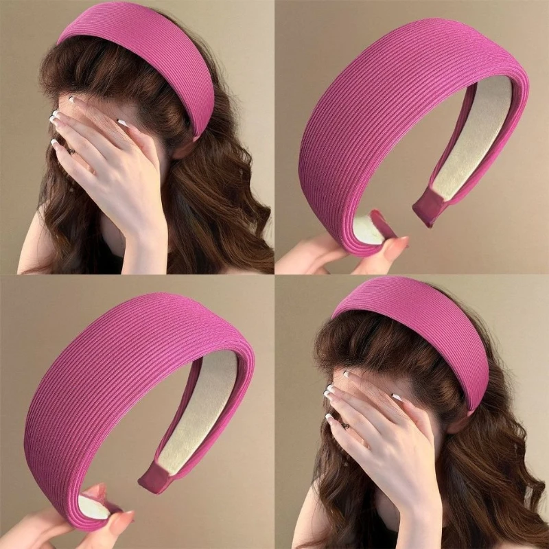 Vintage Gestreiftes Schwamm-Stirnband - 4,5 cm Breit, Vielseitiges Weiches Haarband - Einfarbig, Gesichtsformendes Haaraccessoire Diademas – Detail 1