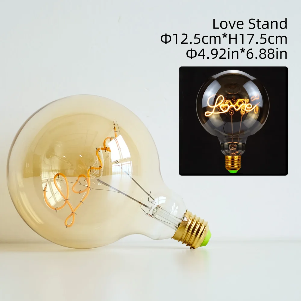 Edison Bulb Letter Light G125 220V Dimmable Lamps Warm Yellow 2200K Table Light Bulb LED Filament Light Styling LOVE HOME Note