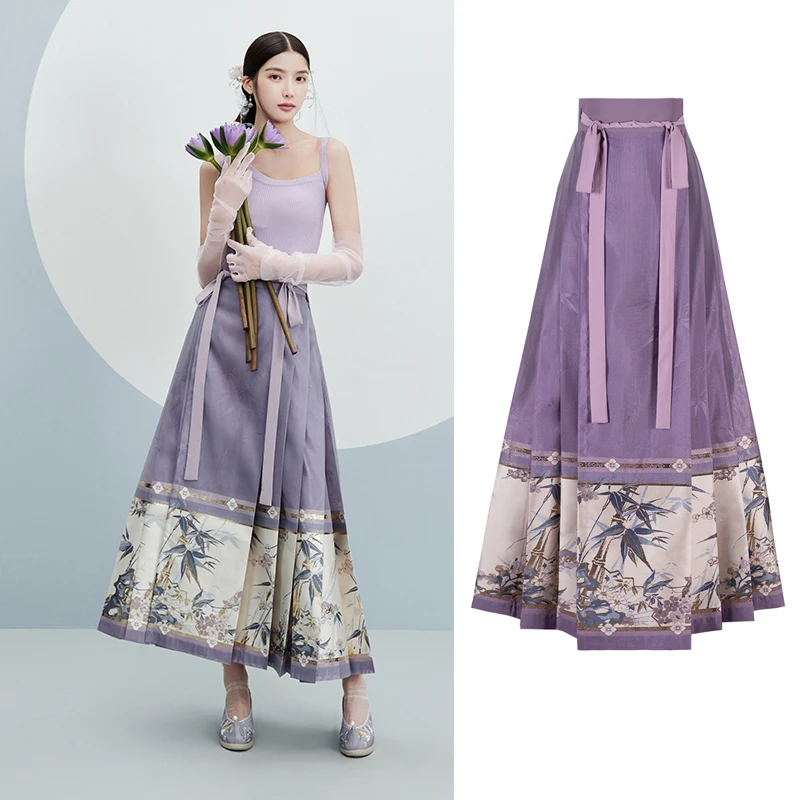 Hanfu Skirt For Women Purple Horse Face Skirt Chinese Traditional Classical Dance Clothes Ming Dynasty Princess Clothes DQL7607