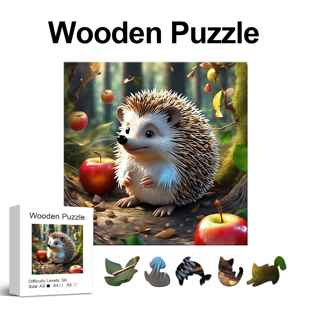 Hedgehog Theme Wooden Puzzle, Uniquely Irregular Animal Shaped Wooden Toys, Creative Handmade Decorations, Holiday Gifts Home