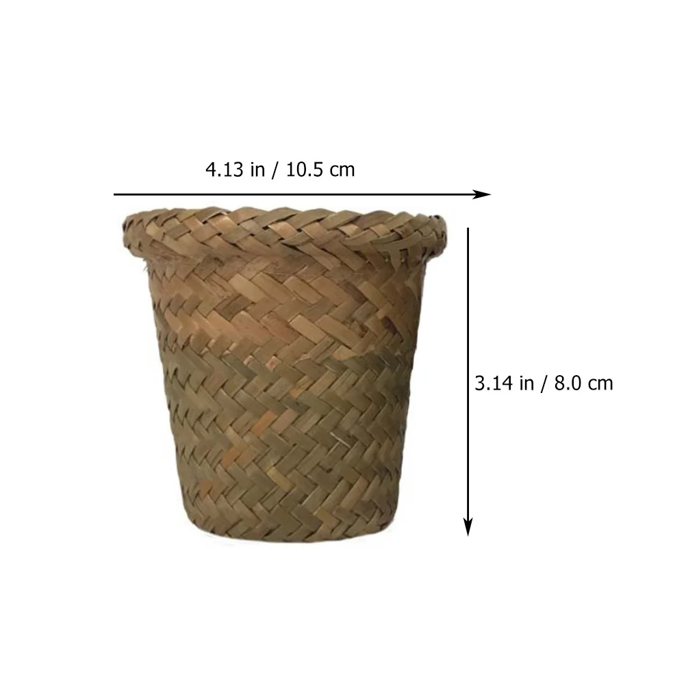 

2pcs Waterproof Plastic Film Small Flower Pot Round Rattan Woven Basket For Succulents Cactus Portable Flower Holder Decorative