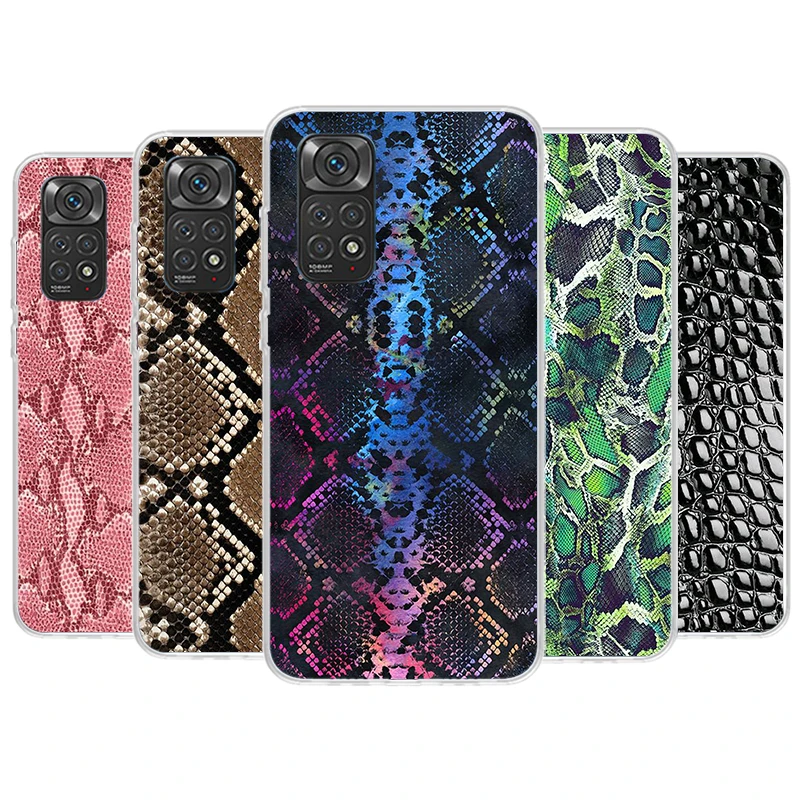 Pink Snake Skin Printing Drawing Phone Case For Xiaomi Redmi Note 13 12 12S 11 11S 10 10S 9 9S 11T 11E Pro Plus 8 8T 7 + Coque C