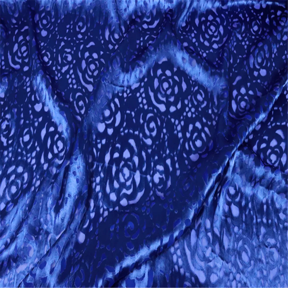 

New Spring Summer Luxury Elegant Silk Burn Out Fabric Opal Mulberry Romanstic Blue Rose for Wedding Veil Dress Lining Cloth