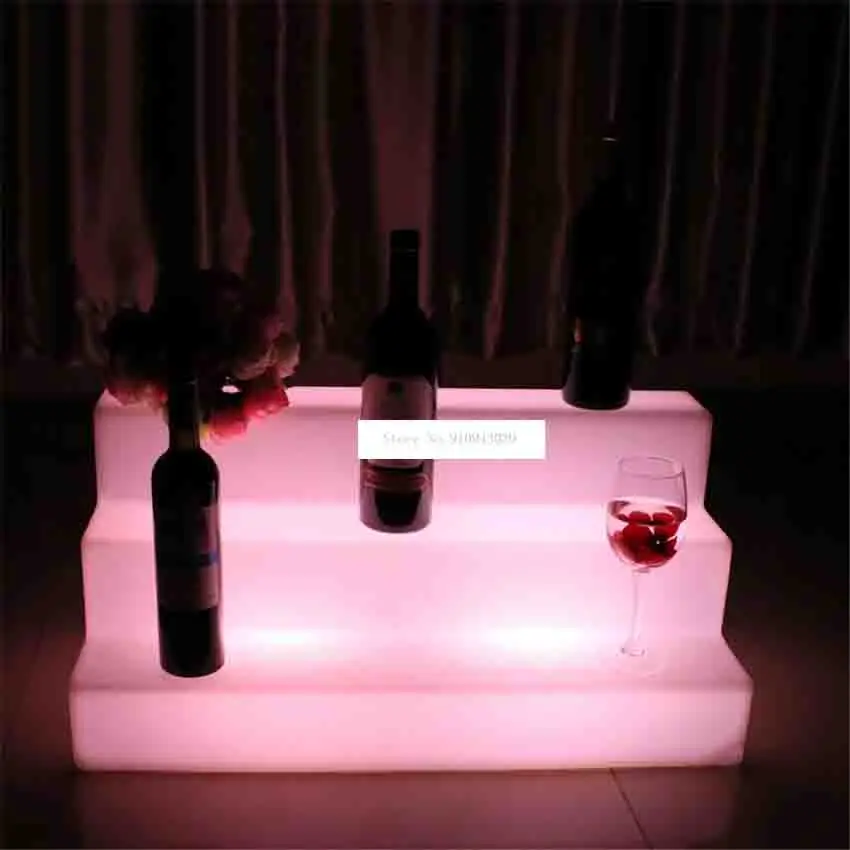For Night Club Bar KTV 3 Layer Led Light Wine Cocktail Display Stand Rack Remote Control PE Plastic Colorful Color Charging