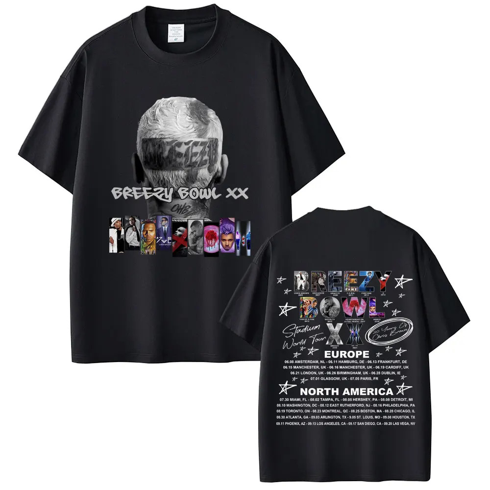 

Rapper Chris Brown Breezy Bowl XX Tour 2025 T Shirt Men Women Hip Hop Fashion T-shirt High Quality Cotton Short Sleeve Tees Tops