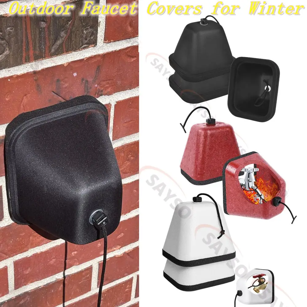 قطعتان من أغطية الصنبور الخارجية لفصل الشتاء، غطاء صنبور خارجي من الفوم الأبيض للحماية من التجميد، غطاء صنبور خارجي قابل لإعادة الاستخدام
