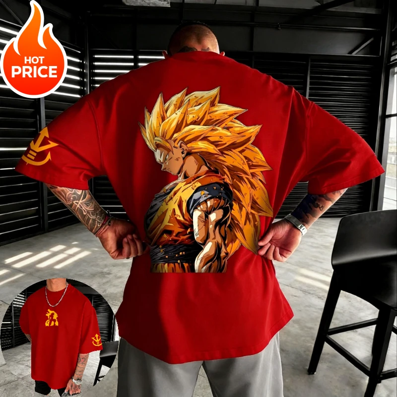 2026 Summer Dragon Ball  T-shirt 100% Cotton Goku Super Saiyan 3 Print Oversized Fitness Streetwear Unisex Retro Gym Tee view 2
