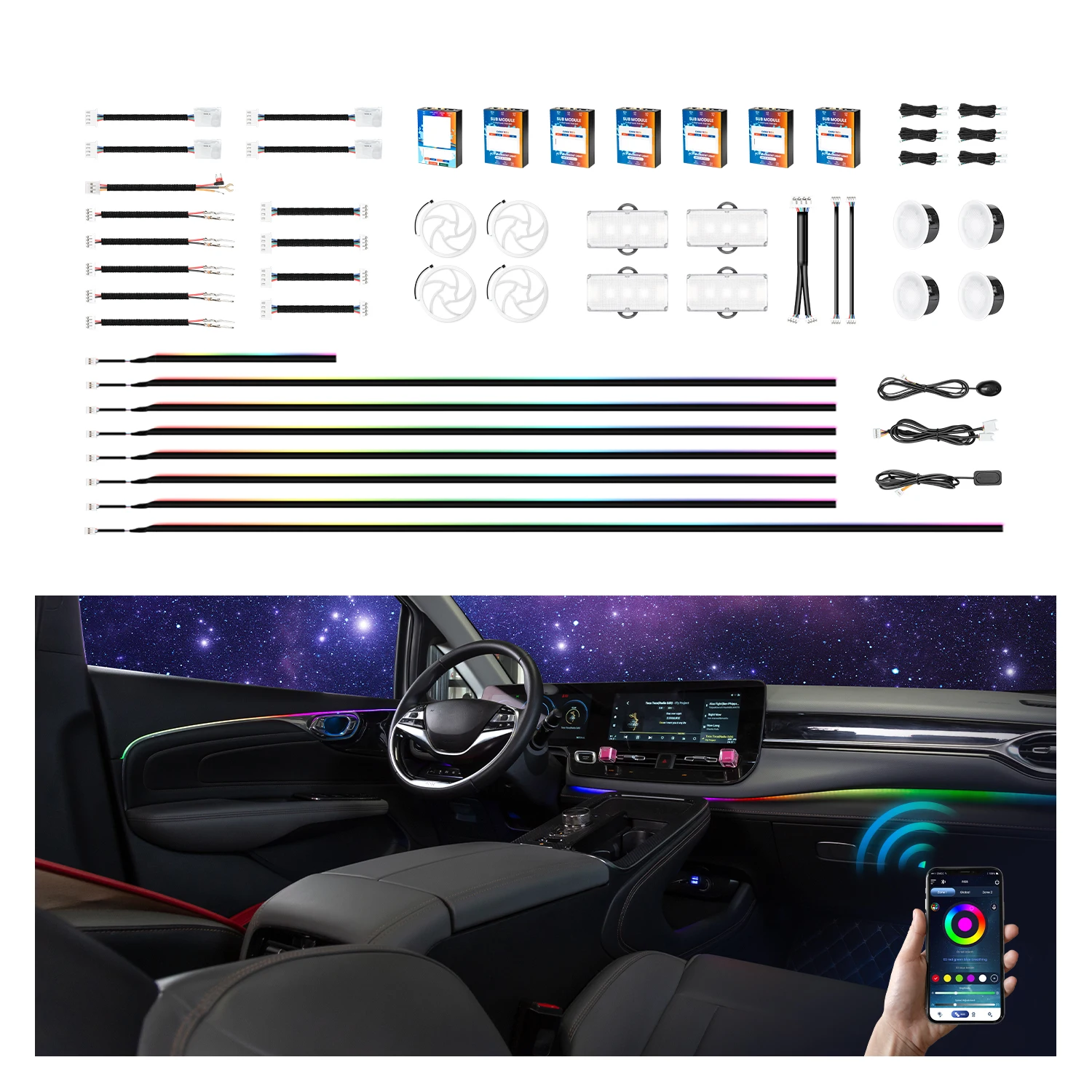 For K4 Plus 4-in-1 Ambient Lighting Kit, 12V Automotive Interior Accessories  Adjustable Brightness