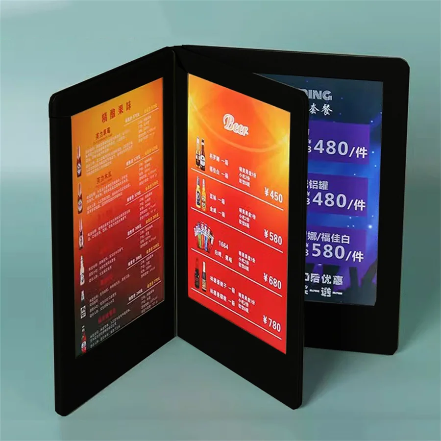 Customs Rechargeable A4 A5 LED Lighted Menu Book Restaurant Menu Book Lighting Menu for Restuarant bar Nightclub Lounge Decor