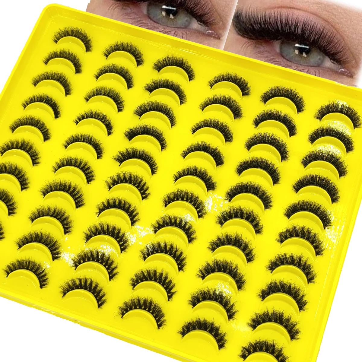 40/30pairs Fake Lashes Fluffy Cat Eye Lashes 7D Fluffy Volume False Eyelashes D Curl Dramatic Thick Full Strip Faux Mink Lashes