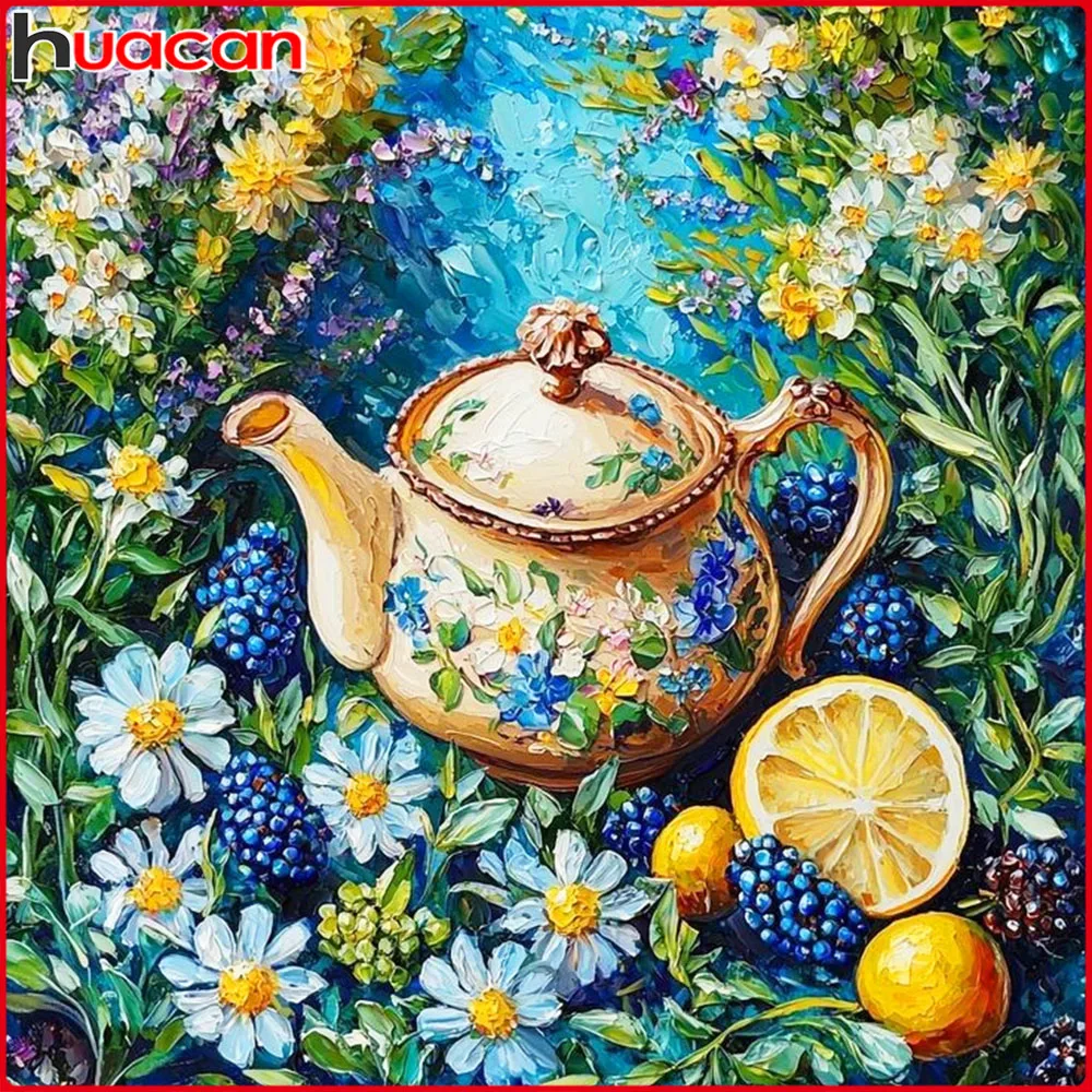 Huacan Diamond Painting Daisy Teapot Diamond Embroidery Flower Komplettset Bild aus Strasssteinen