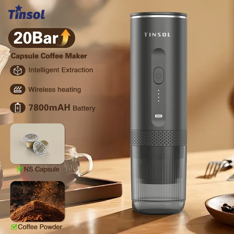 TINSOL New 3 in 1 Wireless Portable Espresso Machine Capsule Coffee Powder Travel Coffee Maker Smart Extraction Wireless Heating