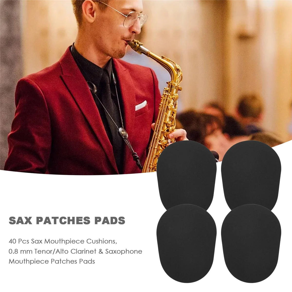 40 Pcs Sax Mouthpiece Cushions, 0.8 mm Tenor/Alto Clarinet & Saxophone Mouthpiece Patches Pads