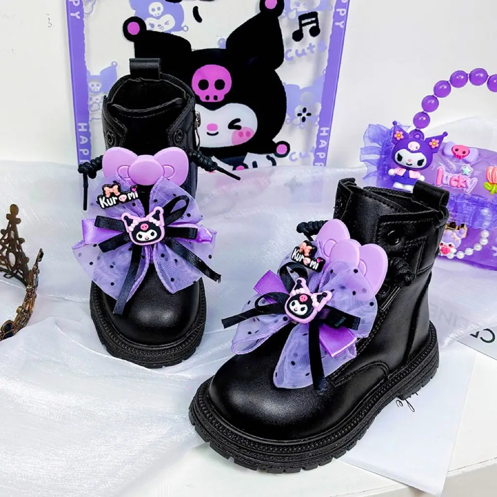 سانريو أطفال الأميرة أحذية لطيف كورومي لينة وحيد الفتيات الأحذية الجلدية الراحة عدم الانزلاق الخريف الشتاء جديد الأطفال أحذية بوت قصيرة
