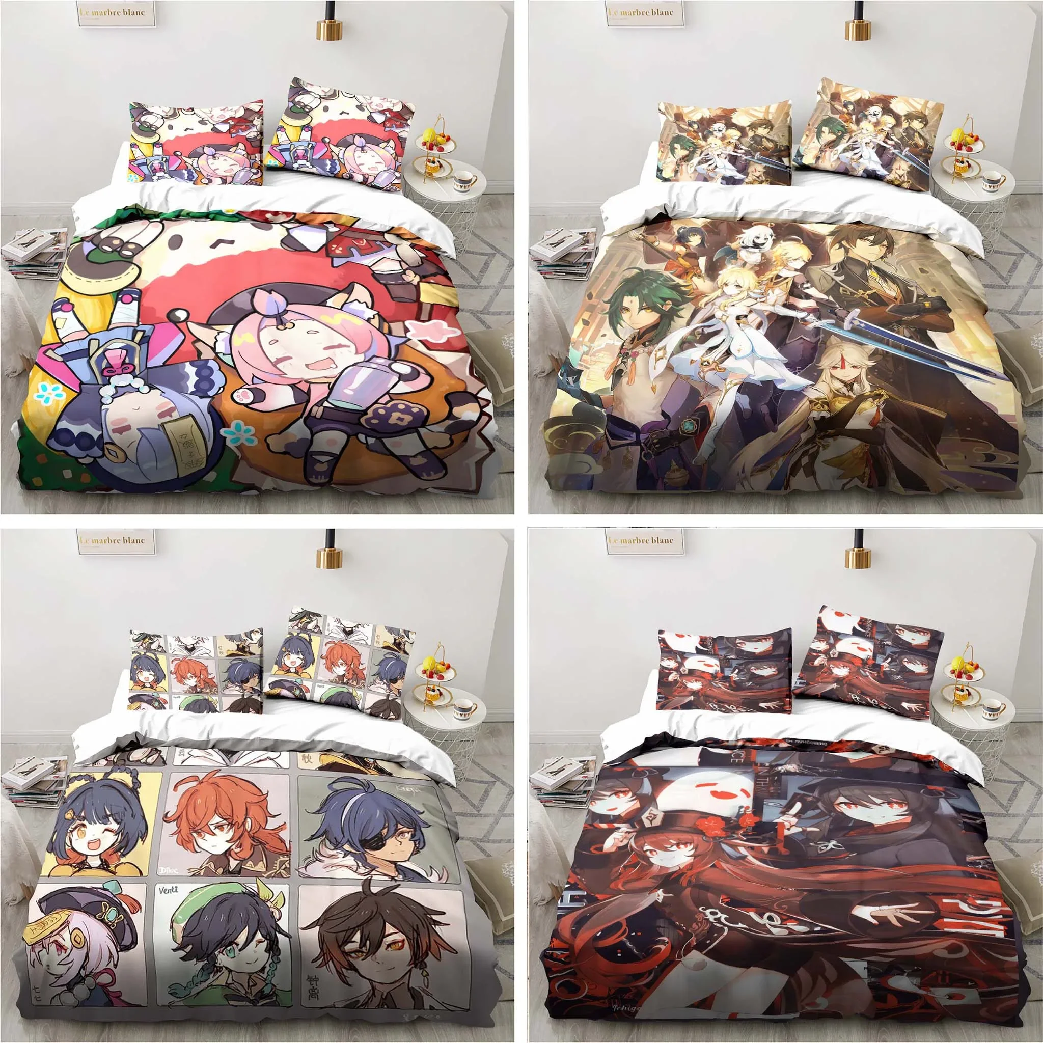 

Cartoon Anime Genshin Impact Game Bedding Set for Bedroom Bedspreads for Bed Linen Comefortable Duvet Cover Quilt and Pillowcase