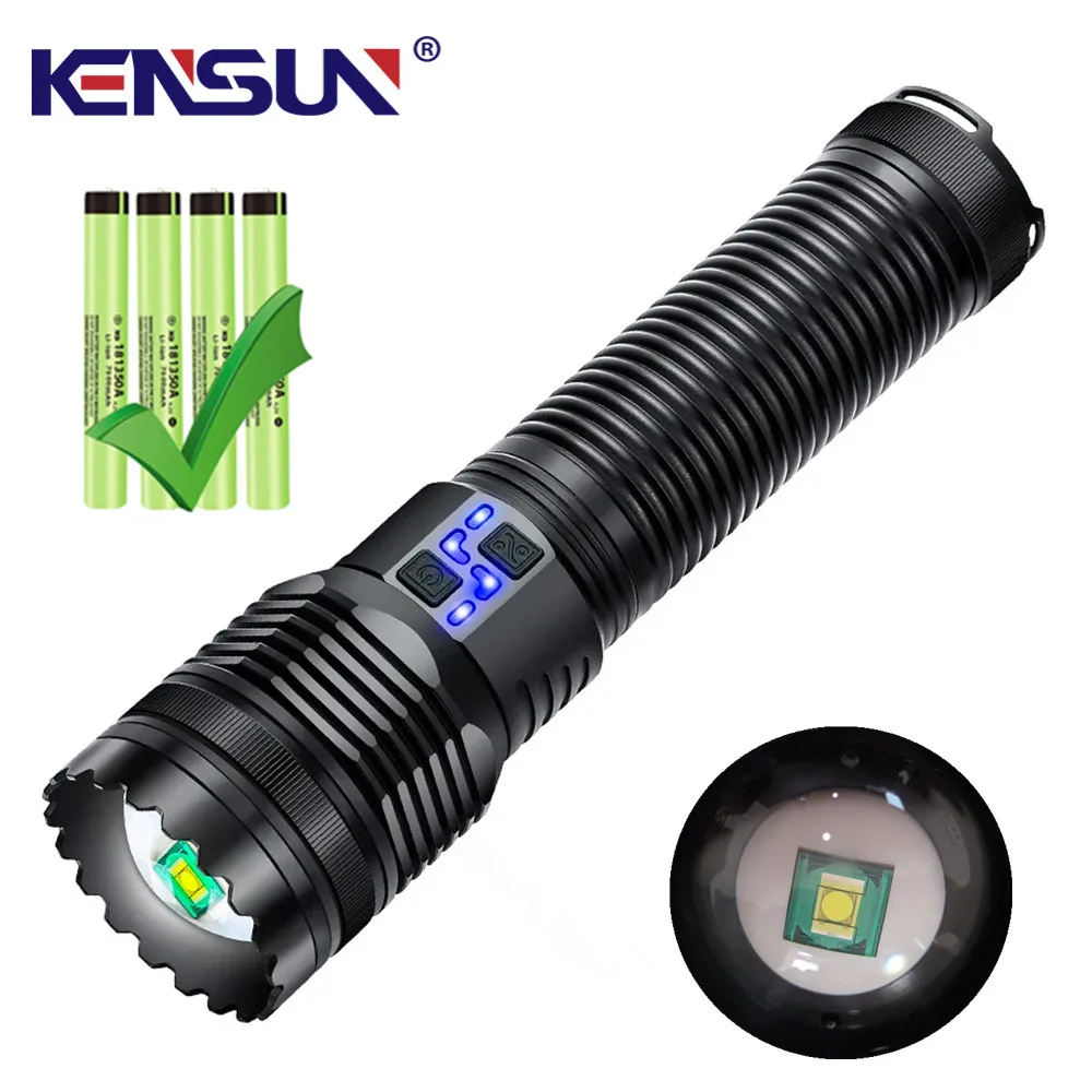 

Powerful 100W LED Flashlight Long Range Charging Zoomable Emergency Torch Outdoor Flashlight Power Display Function