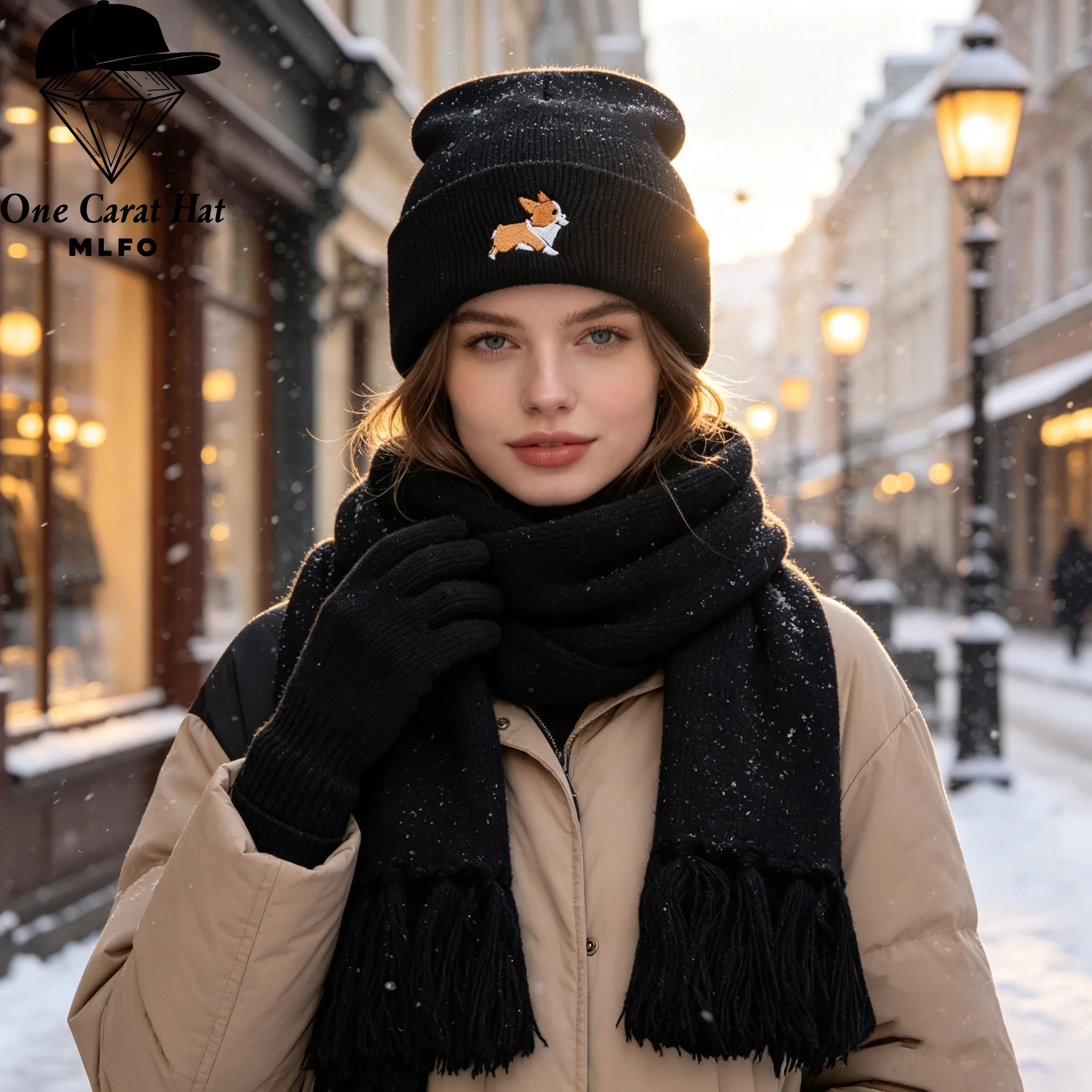 【3Pcs Knit Beanie Scarf Gloves Set】Adult Corgi Embroidery Knit Hat, Winter Outdoor, Pet Lover Daily Casual Gift