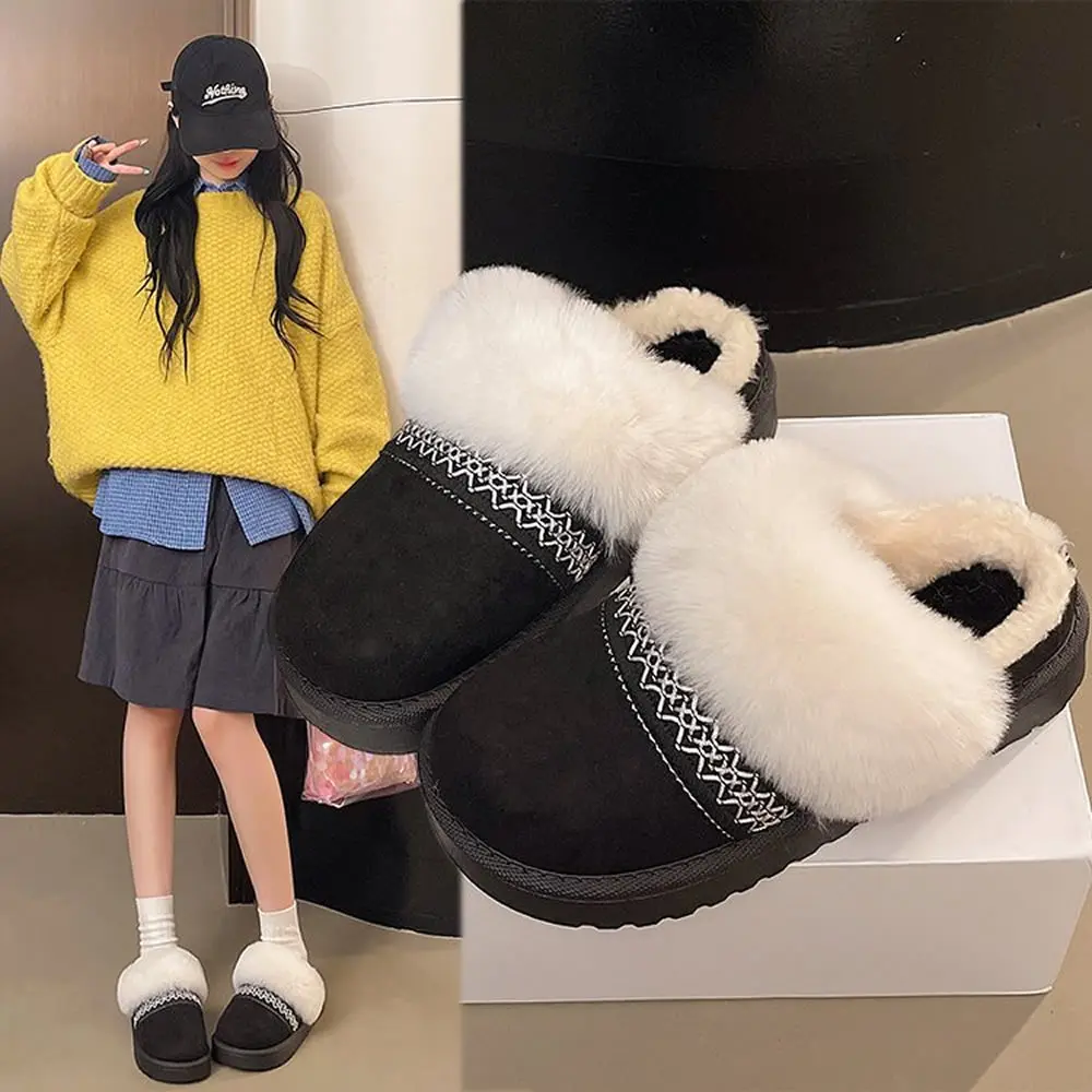 2025 الشتاء فو الفراء منصة النعال النساء مريح عدم الانزلاق سميكة القاع الثلوج أحذية امرأة قصيرة أفخم أحذية قطنية دافئة الإناث #1