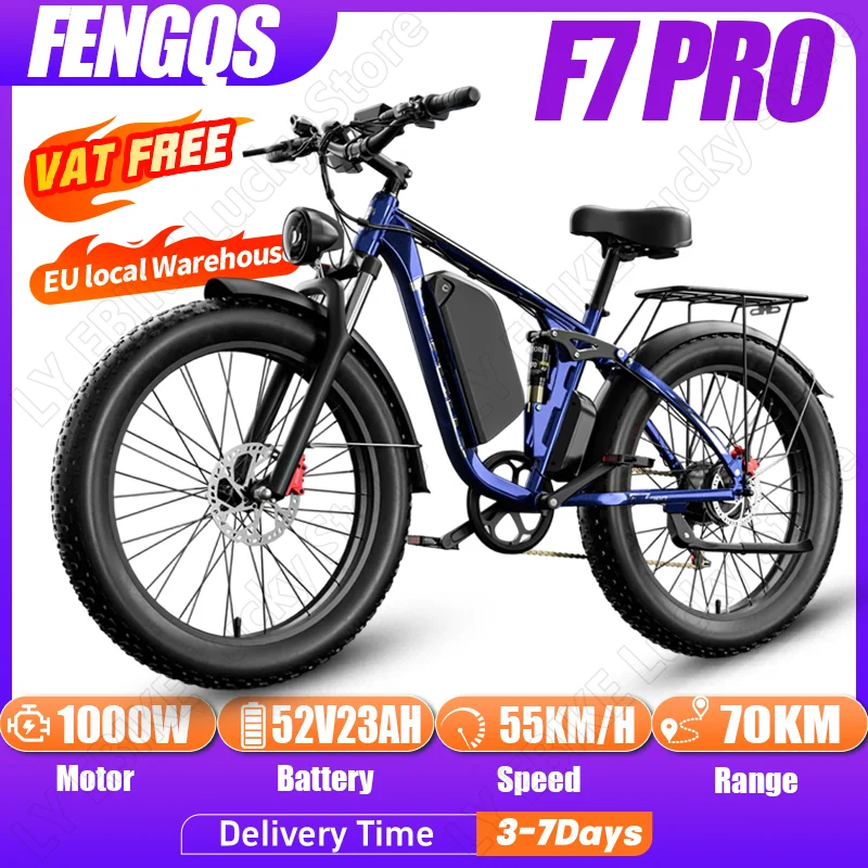 Vélo électrique FENGQS F7 PRO, moteur 1000W, batterie lithium amovible 52V23AH, vélo électrique pour adultes, pneus larges de 26 pouces, vélo de montagne électrique
