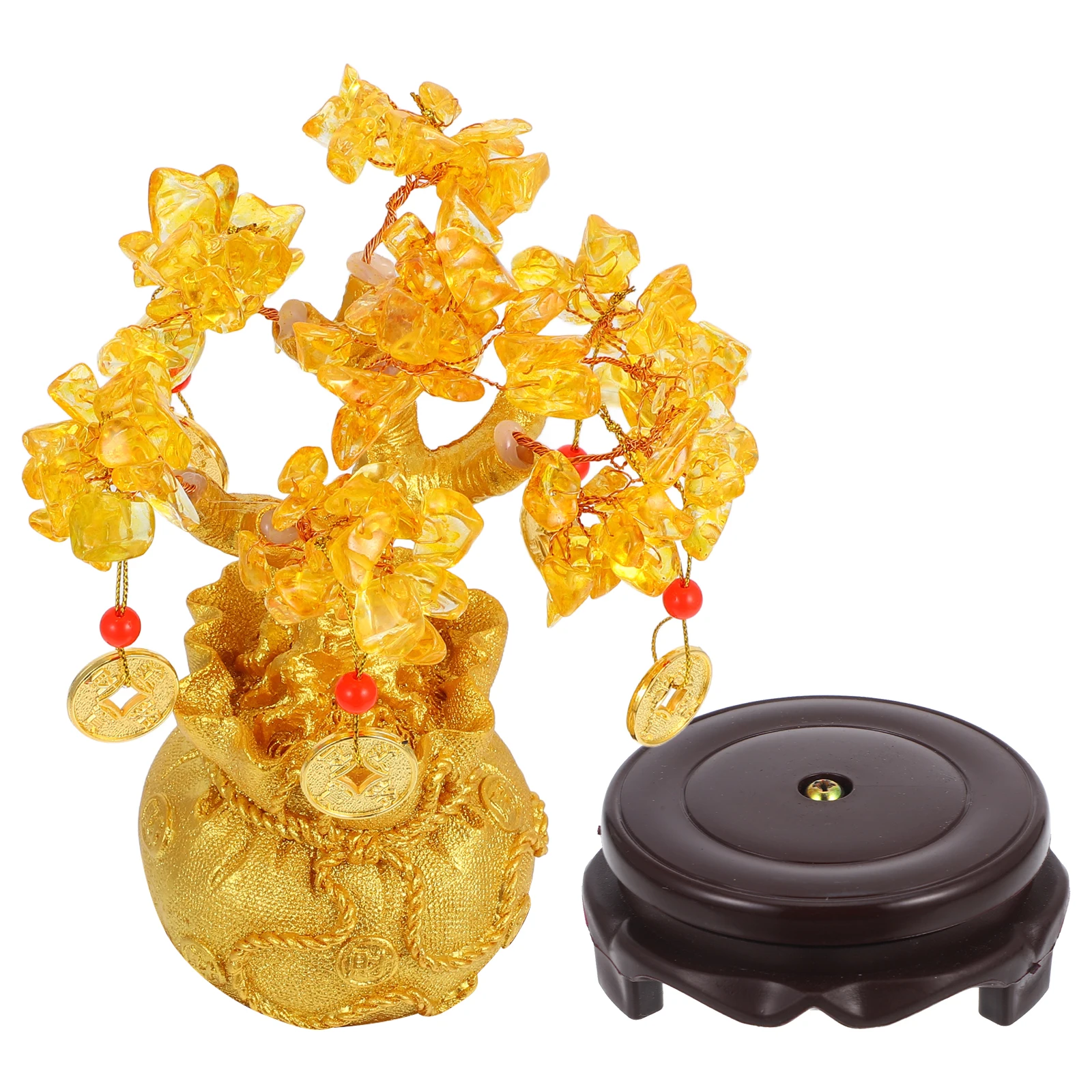 

19cm Crystal Money Tree Yellow Lucky Wealth Ornament Bonsai Style Natural Desktop Decoration for Good Luck and Success