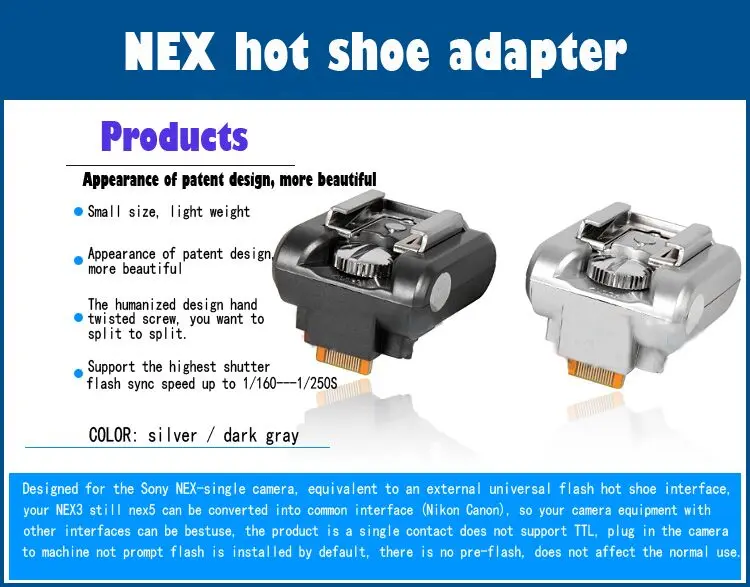 Base convertidora de zapata NEX para NEX-3/C3/F3 NEX-5/5N/5R/5C/T adaptador de zapata especial de luz de Flash