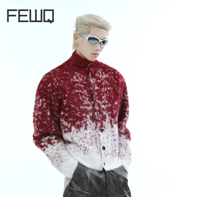 FEWQ Niche Design Men's Cardigan Versatile Knit 2024 Contrast Color Streetwear Sweater Jacket Single Breast Male Tops 24E5666