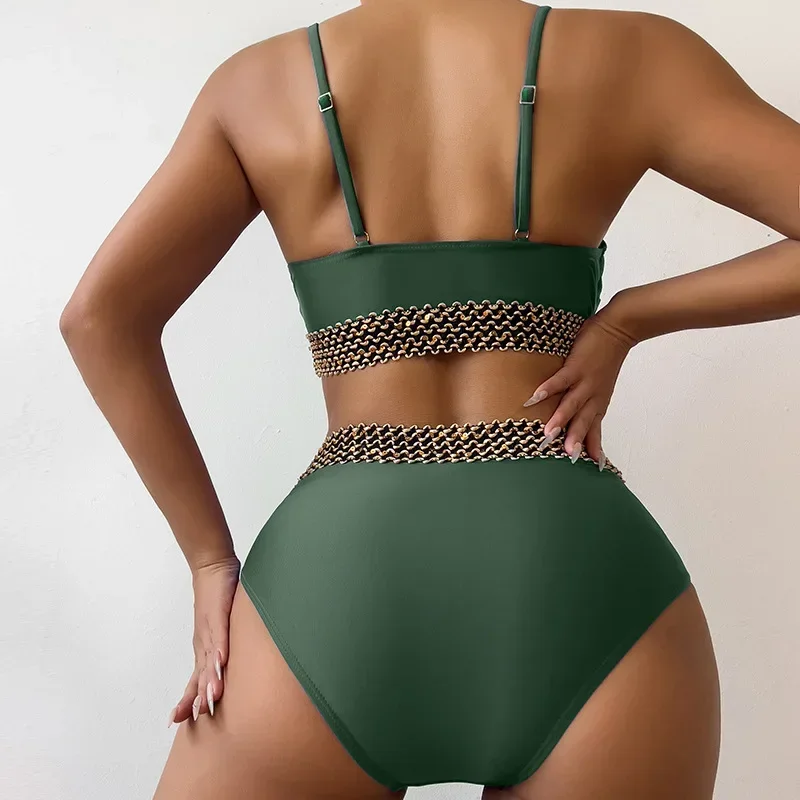 Women's New Split Solid Color Sexy Backless High Waist Bikini
