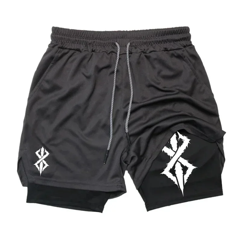Berserk Men's Sports Shorts 2 in 1, Quick-drying Running Shorts, Gym and Fitness Training Double-layer Shorts for Men