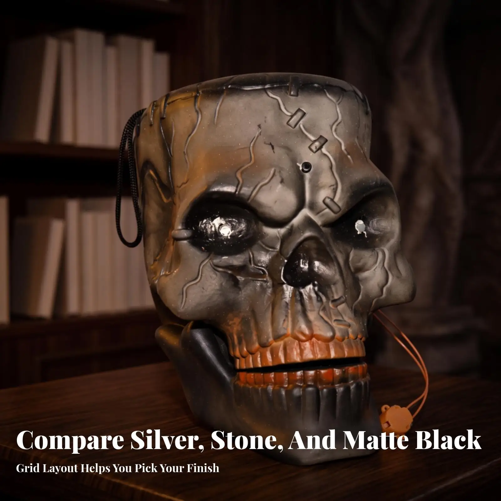 Sound Activated Skull Decoration Light Up Lamp for Halloween Party Table Eerie Cranium Plastic Prop - view 5