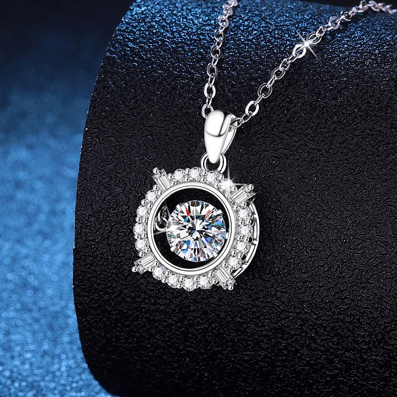 

100% 1 Carat Moissanite Pendant Necklace for Women Party 925 Sterling Silver Diamond Dynamic Pendant Necklaces Fine Jewelry Gift