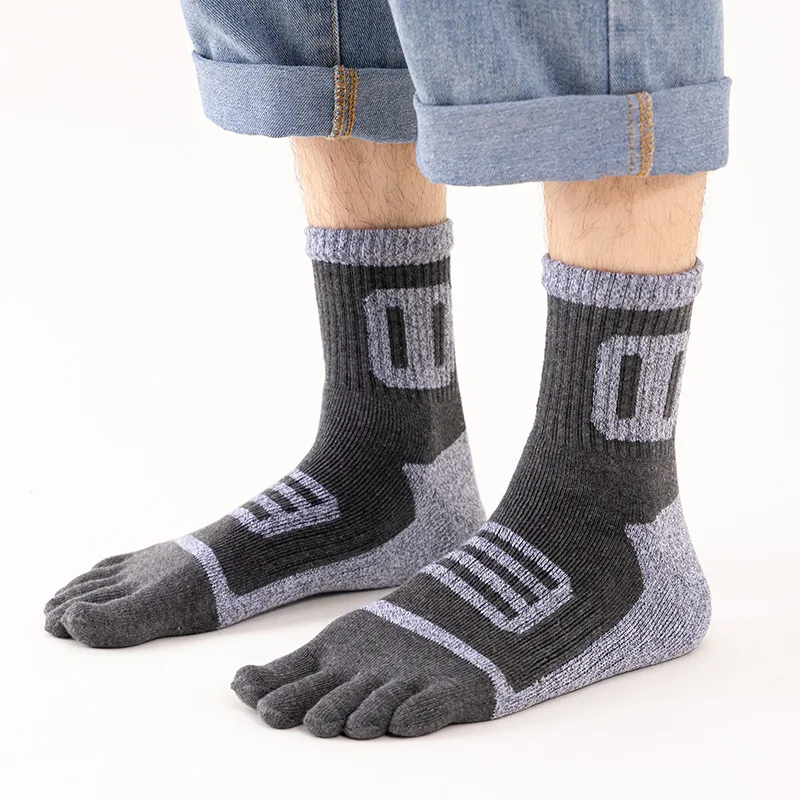 5 Pairs Men's Sport Toe Socks Thick Compression Winter Warmth Fitness Outdoor Cycling Socks Hiking Terry Five-Finger Socks