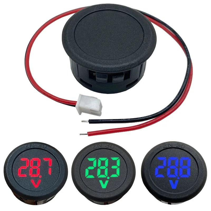 DC 5-100V LED Digital Display Round Two-wire Voltmeter Car DC Digital Voltage Current Meter Volt Detector Tester Monitor 3 Color