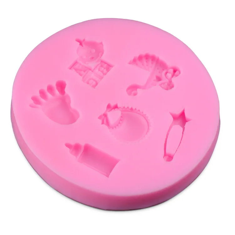 DIY ธีมเด็กสีชมพูซิลิโคนเค้ก Fondant แม่พิมพ์ช็อกโกแลต Ice Cube ถาดแม่พิมพ์ Clay Maker เบเกอรี่เครื่องมือ D144