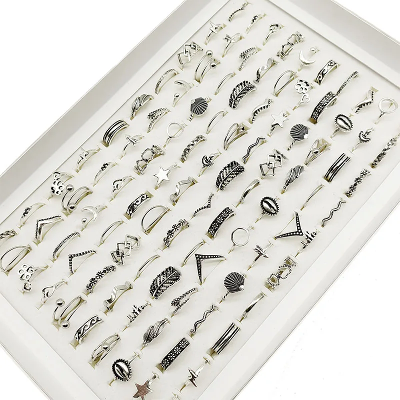 30 teil/los Großhandel Fabrik Vintage Shell Geschnitzte Blatt Finger Ringe Für Frauen Schwarz Emaille Große Blume Stern Mond Party Schmuck geschenk – Detail 22