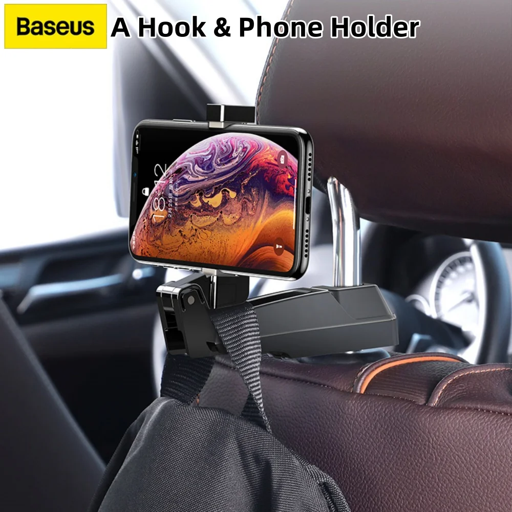 

Baseus Car Backseat Phone Holder Foldable Mount Car Headrest Hooks for 64-90mm Phones Car Organizer for iPhone Huawei Samsung